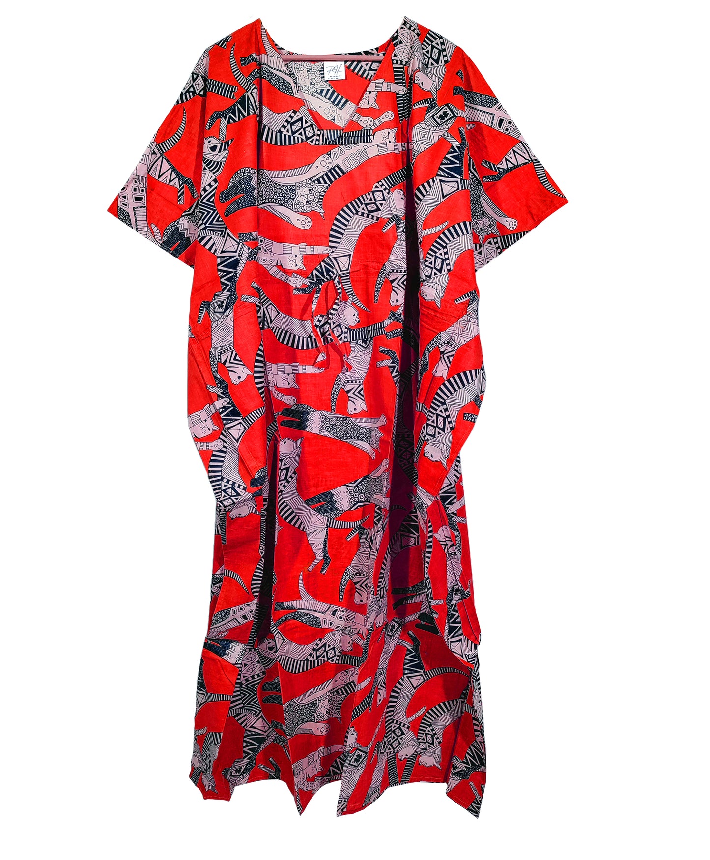 Handicraft Trend Egyptian Cat Print Beach Dress 100% Cotton Maxi cover up Sleepwear Women Hippie Caftan Dress - Handicraft Trend