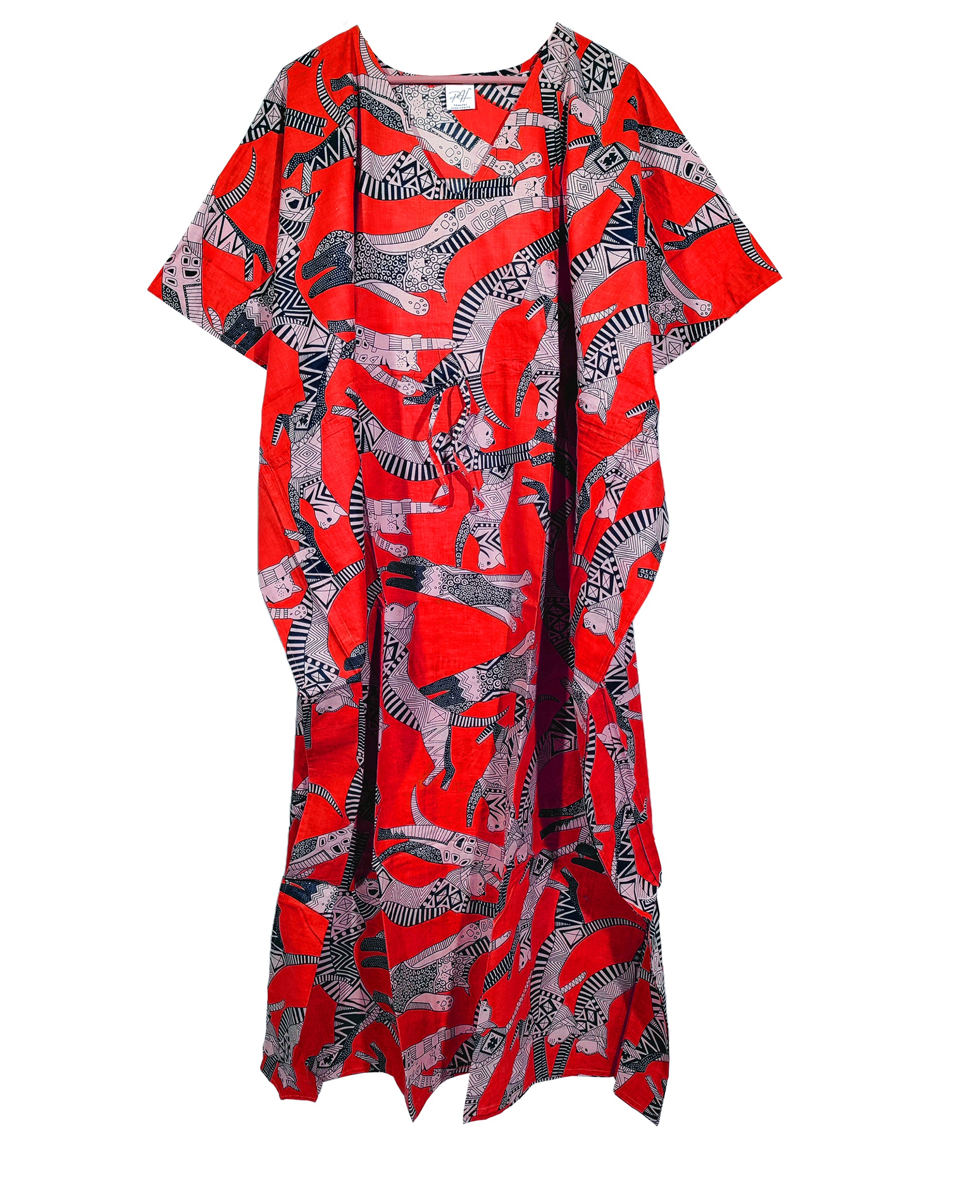 Handicraft Trend Egyptian Cat Print Beach Dress 100% Cotton Maxi cover up Sleepwear Women Hippie Caftan Dress - Handicraft Trend