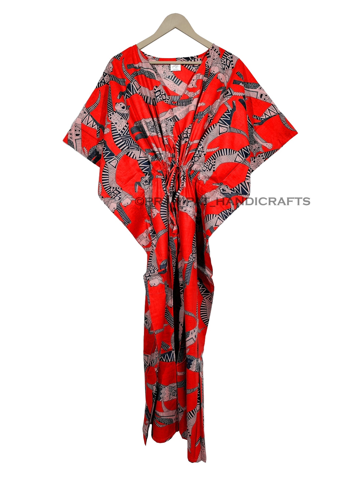Handicraft Trend Egyptian Cat Print Beach Dress 100% Cotton Maxi cover up Sleepwear Women Hippie Caftan Dress - Handicraft Trend