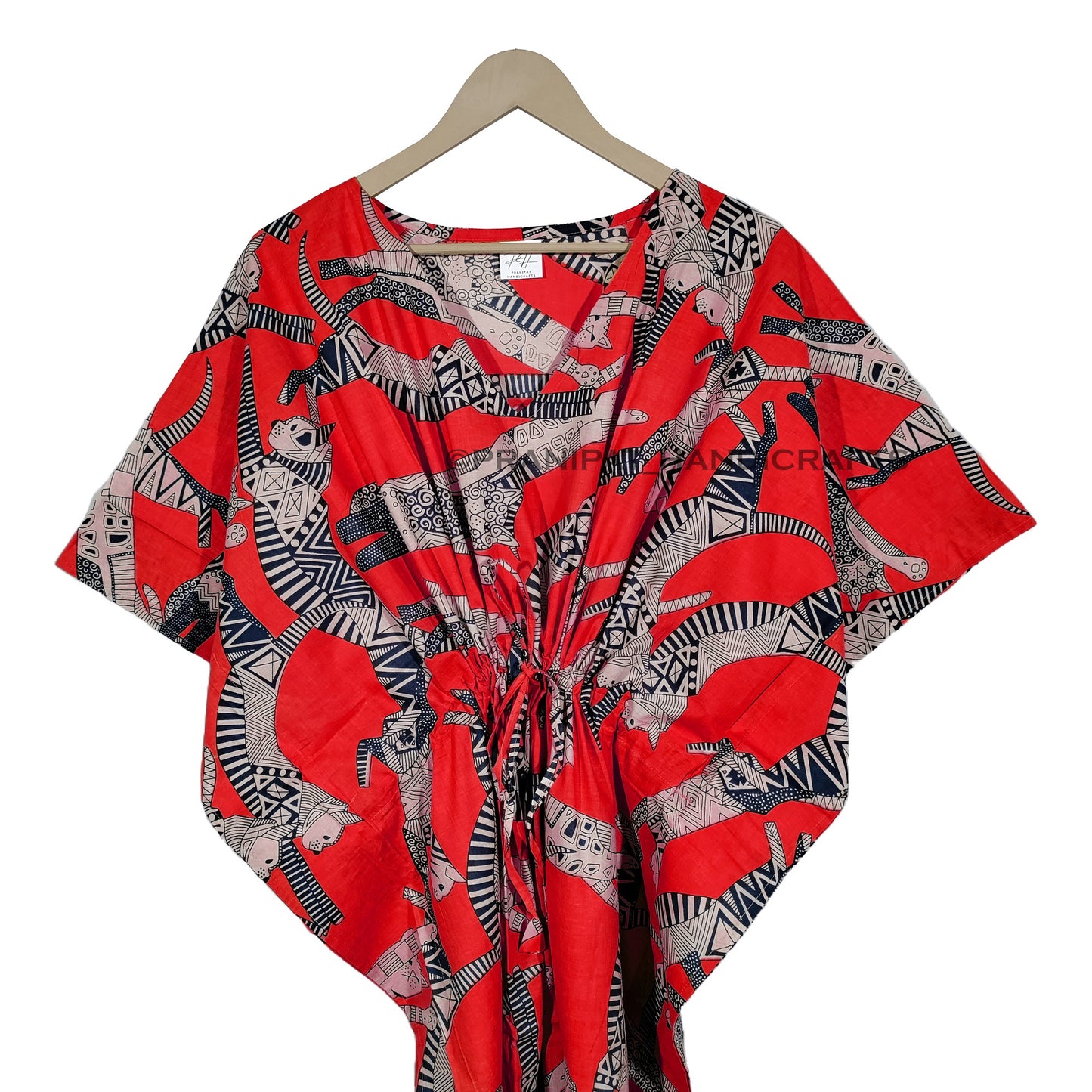 Handicraft Trend Egyptian Cat Print Beach Dress 100% Cotton Maxi cover up Sleepwear Women Hippie Caftan Dress - Handicraft Trend