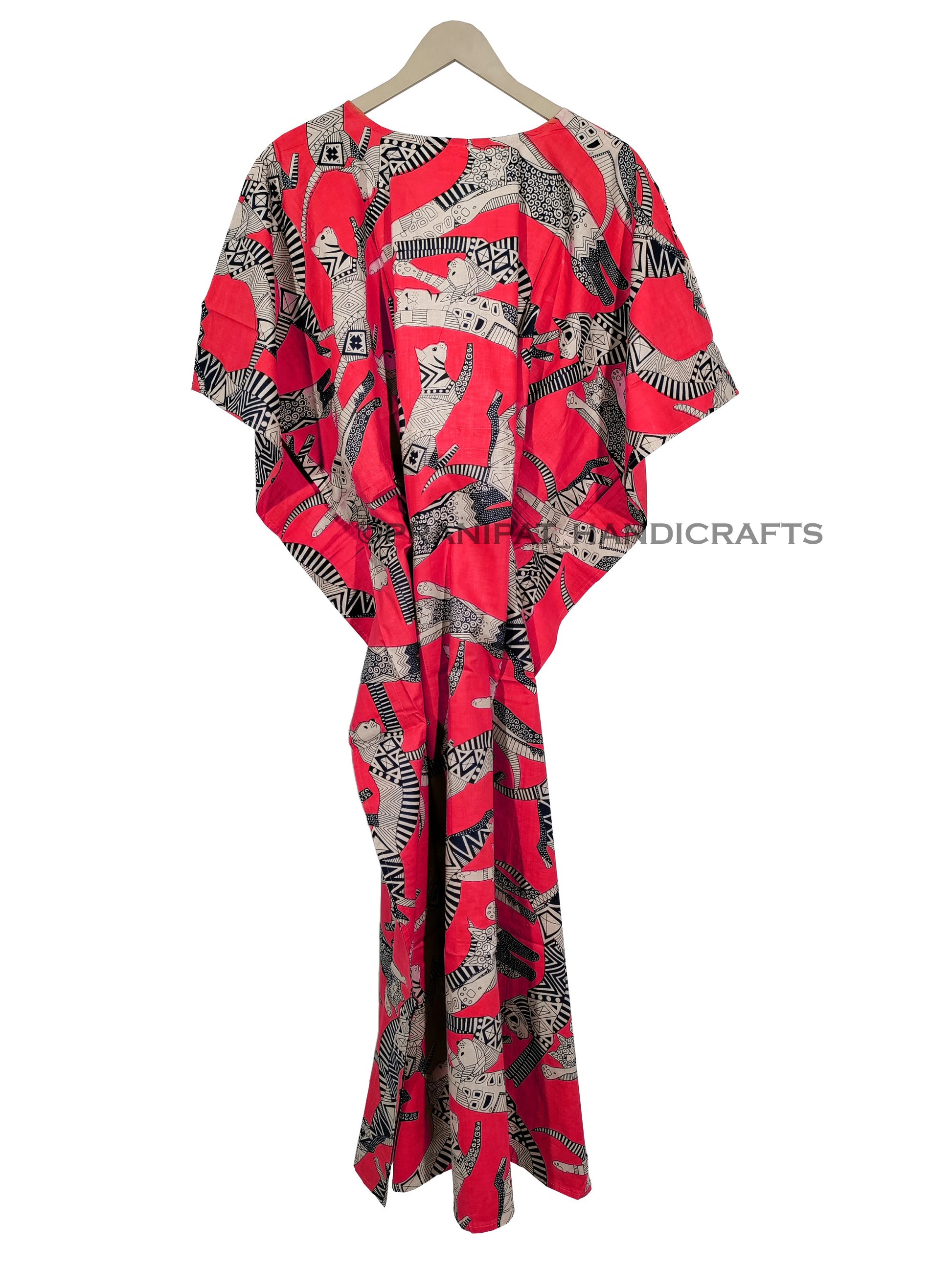 Handicraft Trend Egyptian Cat Print Beach Dress 100% Cotton Maxi cover up Sleepwear Women Hippie Caftan Dress - Handicraft Trend