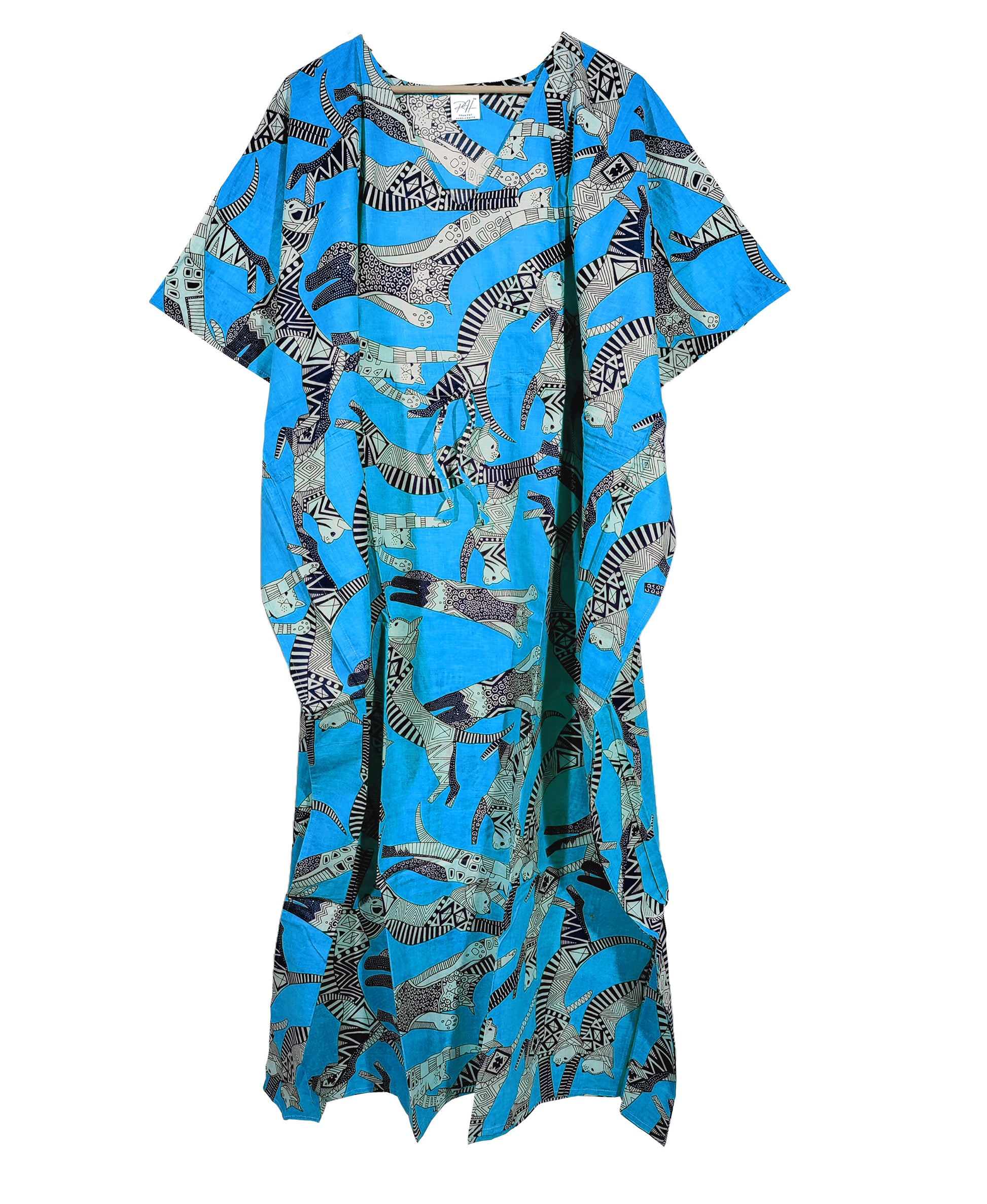 Handicraft Trend Egyptian Cat Print Beach Dress 100% Cotton Maxi cover up Sleepwear Women Hippie Caftan Dress - Handicraft Trend