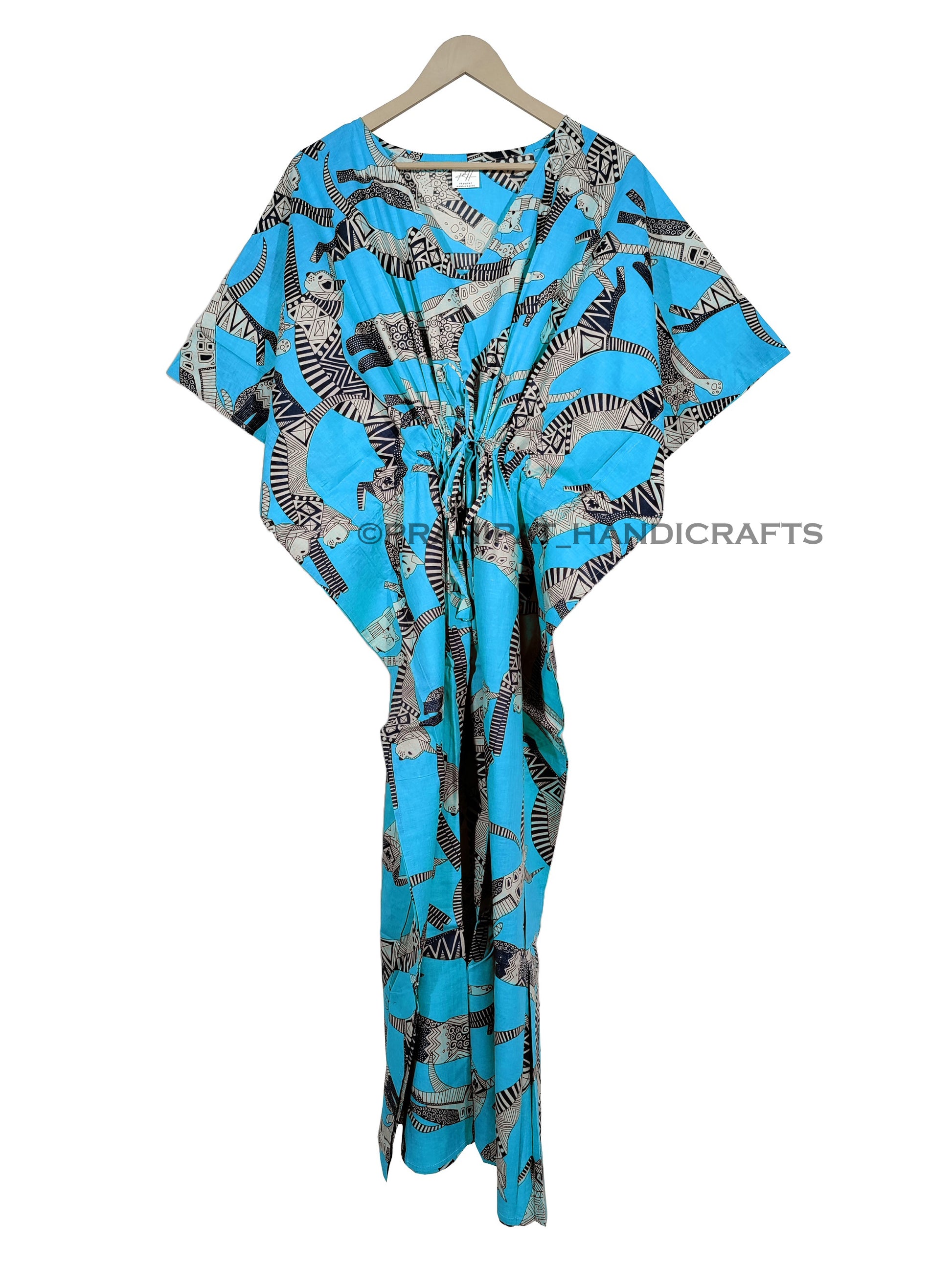Handicraft Trend Egyptian Cat Print Beach Dress 100% Cotton Maxi cover up Sleepwear Women Hippie Caftan Dress - Handicraft Trend