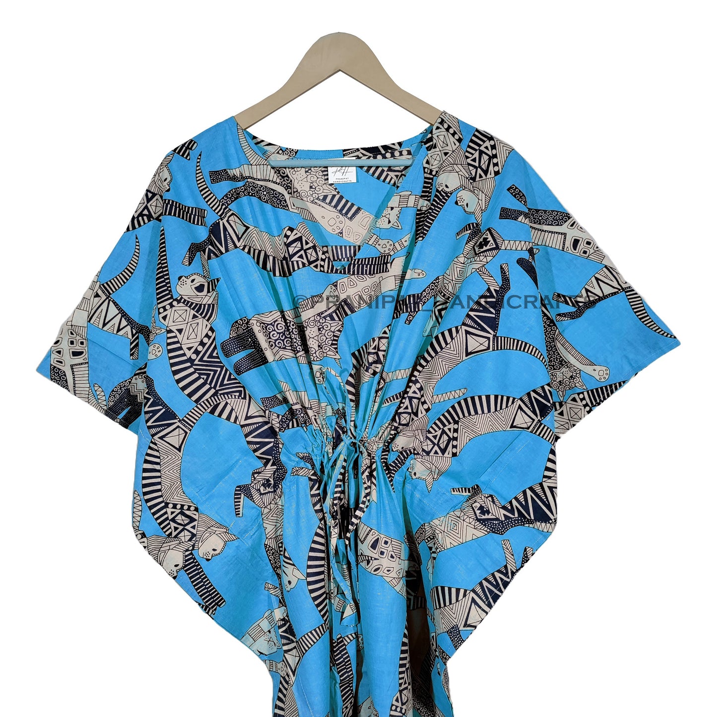 Handicraft Trend Egyptian Cat Print Beach Dress 100% Cotton Maxi cover up Sleepwear Women Hippie Caftan Dress - Handicraft Trend