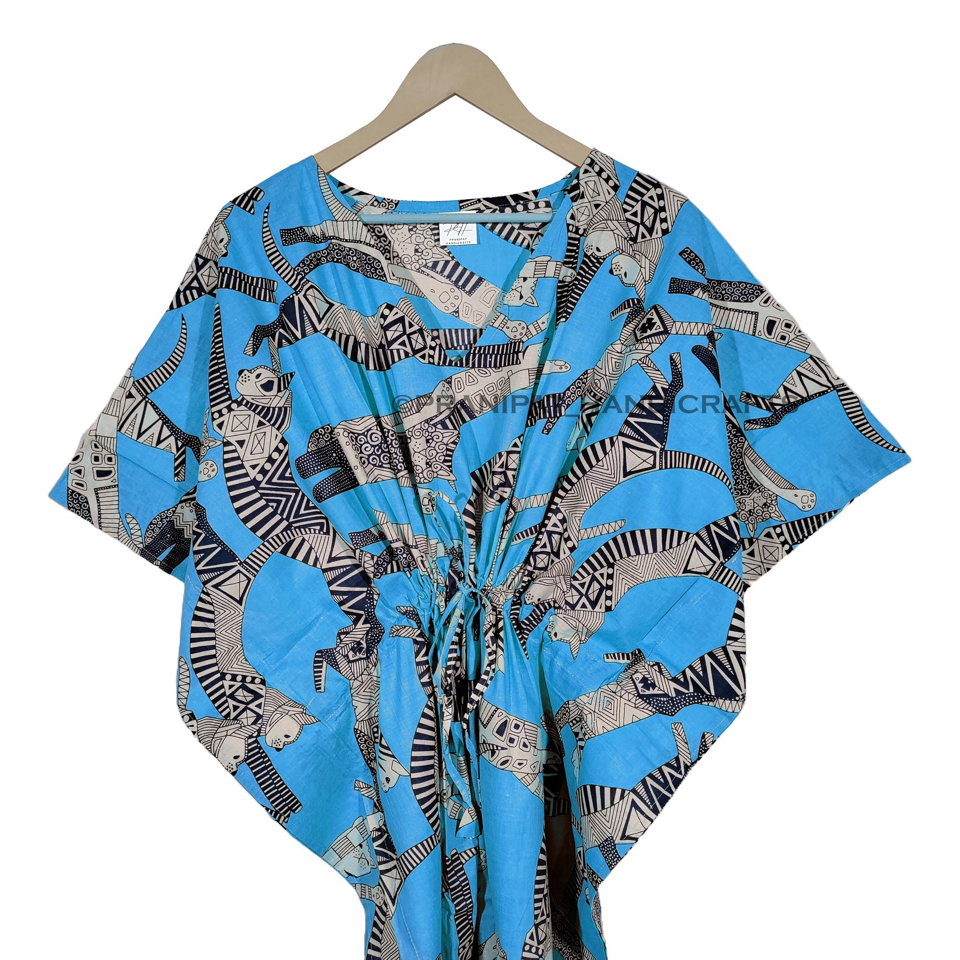 Handicraft Trend Egyptian Cat Print Beach Dress 100% Cotton Maxi cover up Sleepwear Women Hippie Caftan Dress - Handicraft Trend