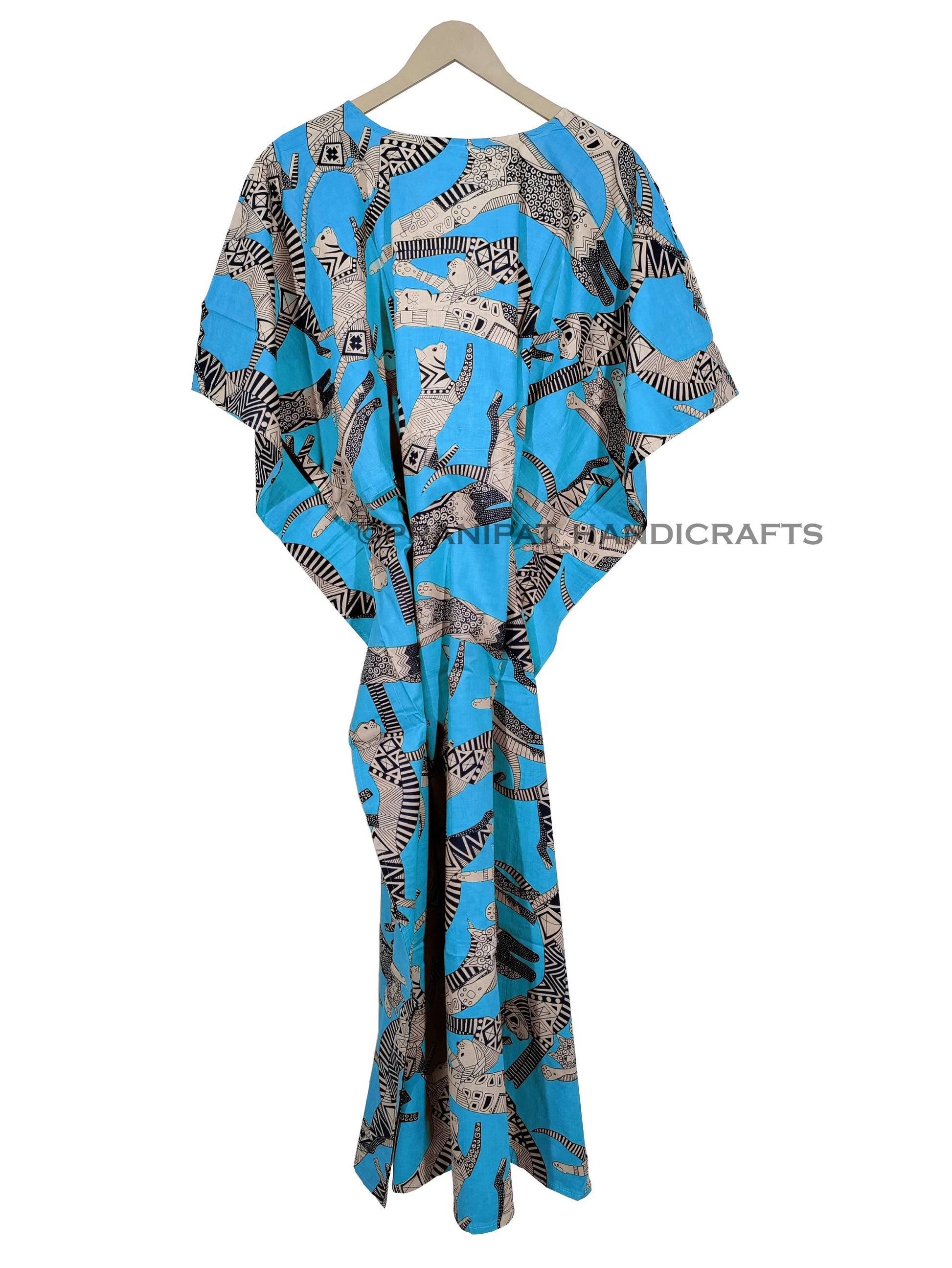 Handicraft Trend Egyptian Cat Print Beach Dress 100% Cotton Maxi cover up Sleepwear Women Hippie Caftan Dress - Handicraft Trend