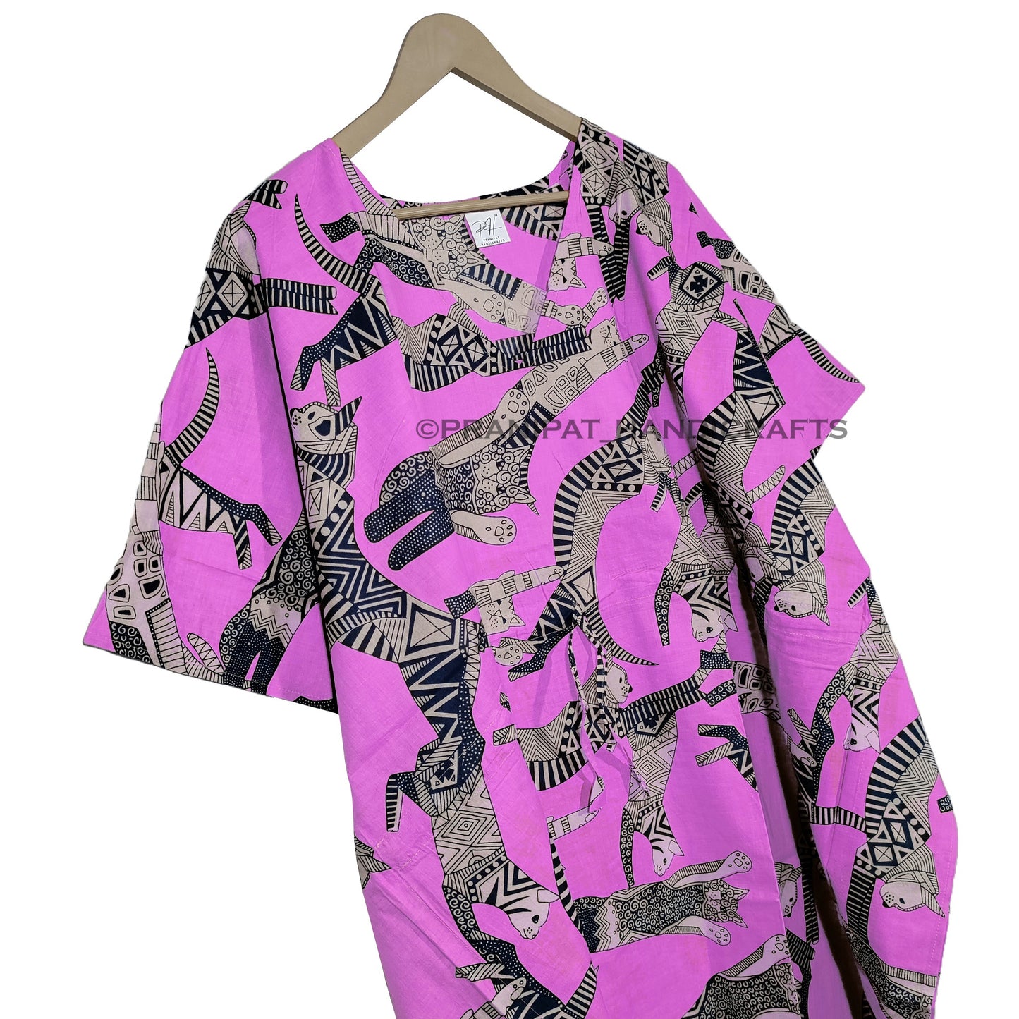 Handicraft Trend Egyptian Cat Print Beach Dress 100% Cotton Maxi cover up Sleepwear Women Hippie Caftan Dress - Handicraft Trend