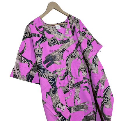 Handicraft Trend Egyptian Cat Print Beach Dress 100% Cotton Maxi cover up Sleepwear Women Hippie Caftan Dress - Handicraft Trend