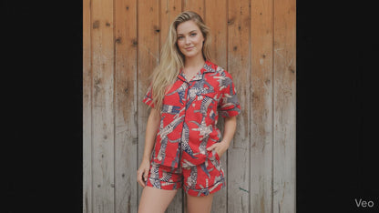 Egyptian Cat Summer Red Sleepwear Cotton Soft Night wear Lightweight Women Short Pajama Set